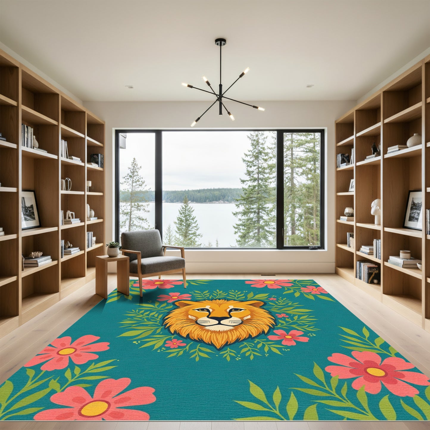 Bold Lion Coral Floral Foliage Rug