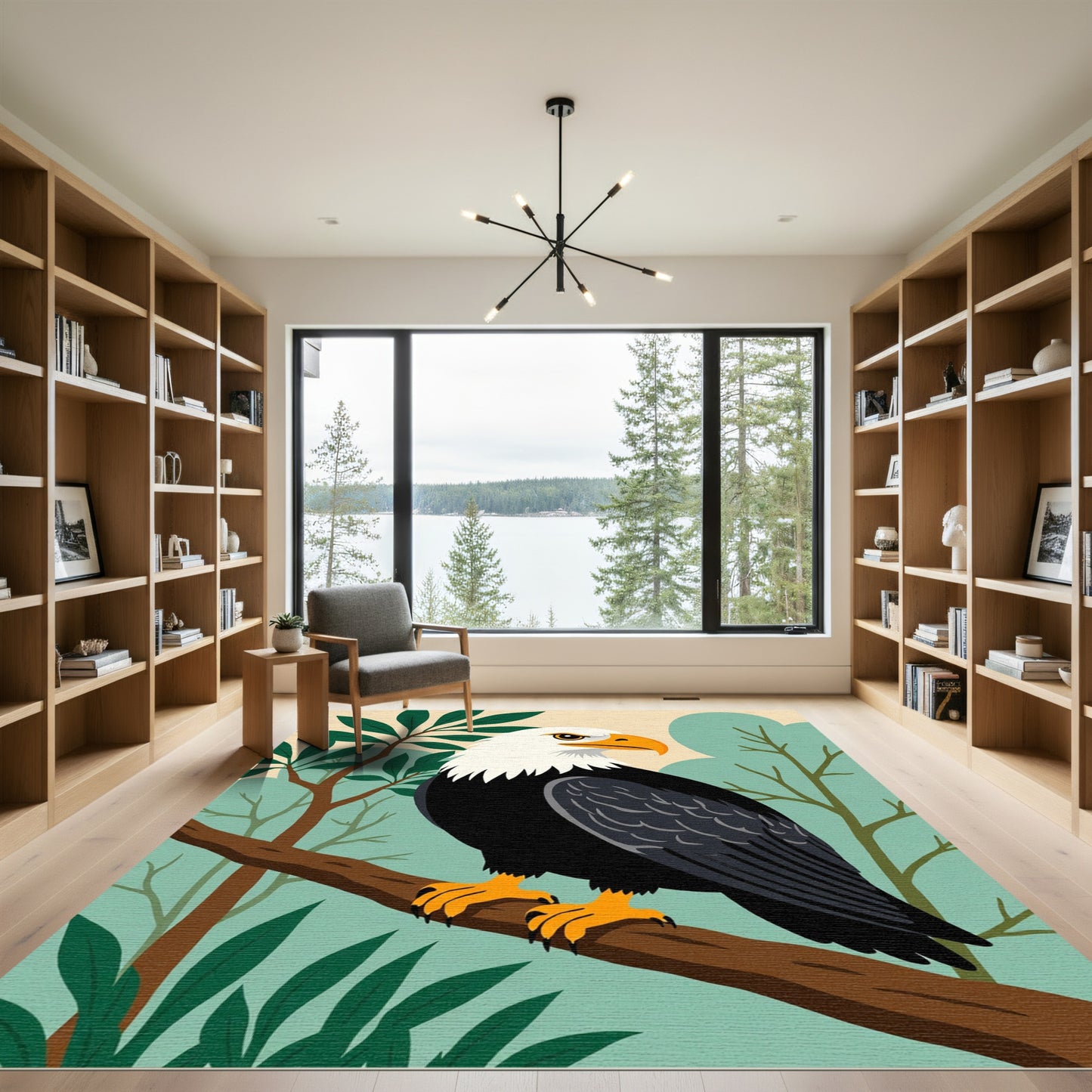 Majestic Eagle Perched Woodland Scene Rug