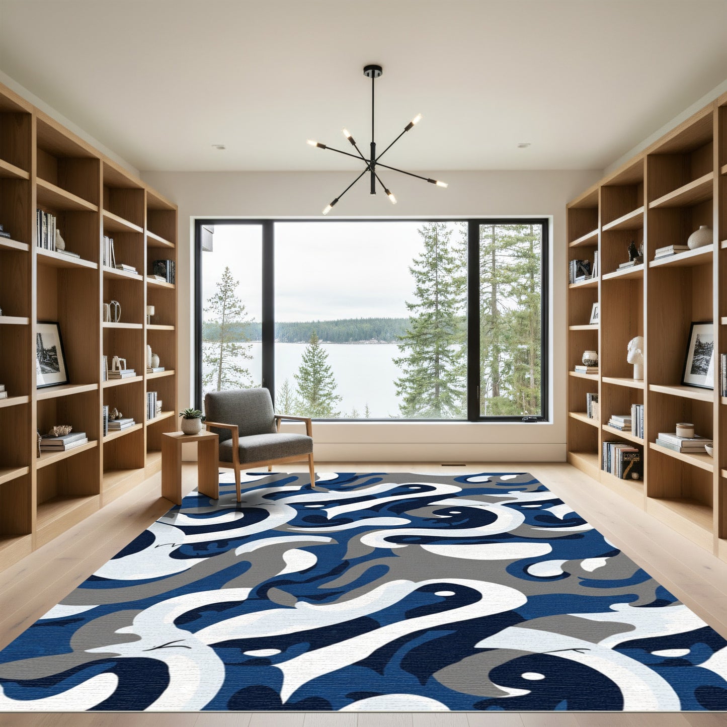 Abstract Blue Gray White Swirl Rug