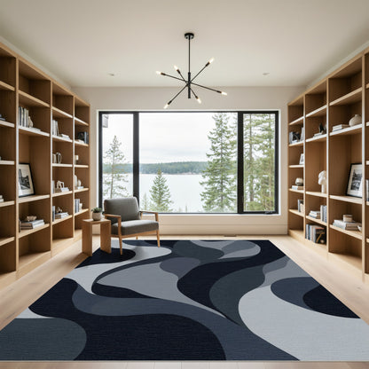 Monochrome Abstract Swirl Flow Rug