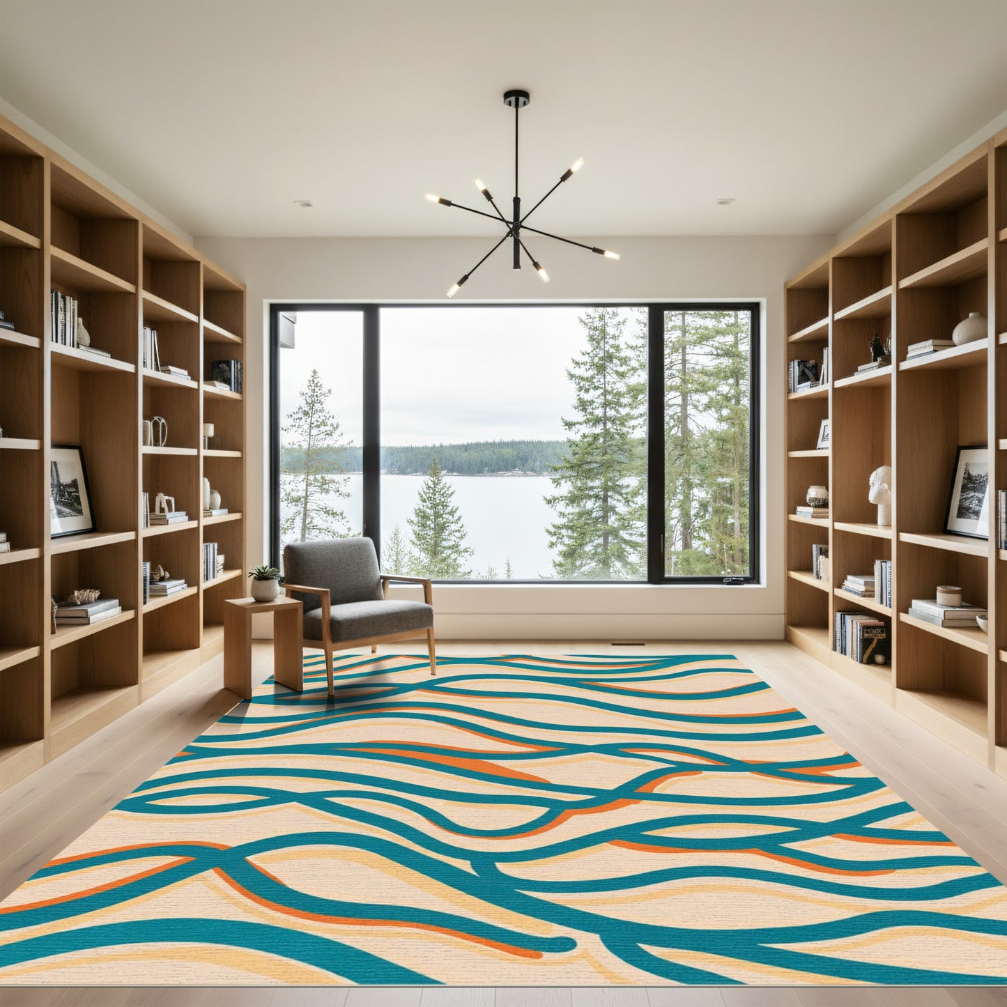 Teal Orange Cream Wavy Stripe Rug