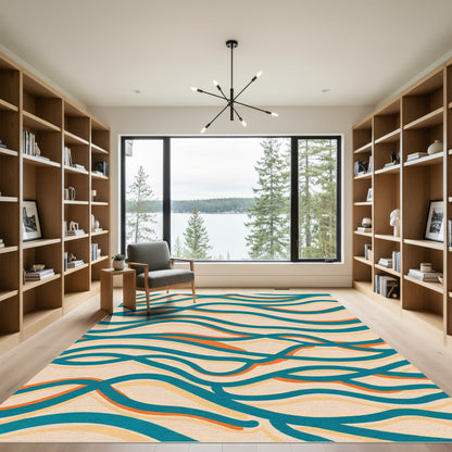 Teal Orange Cream Wavy Stripe Rug