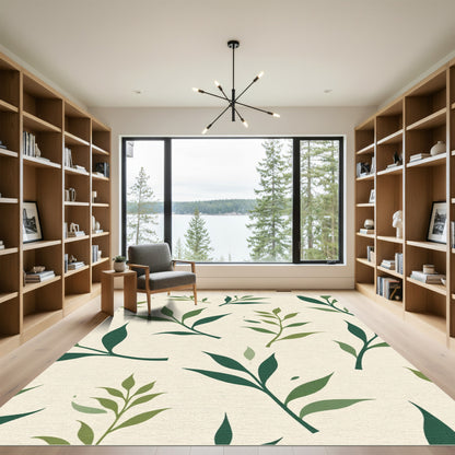 Botanical Green Leaf Branch Scatter Rug