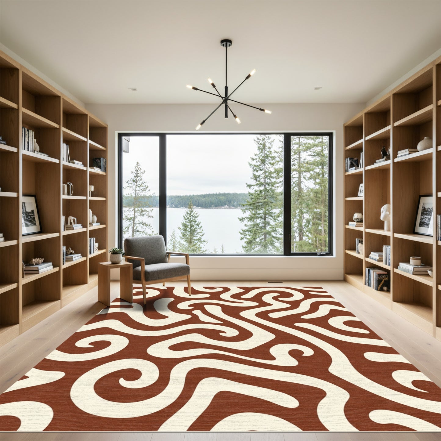Earthy Cream Swirl Abstraction Rug