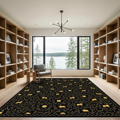 Golden Sheep Black Foliage Jacquard Rug