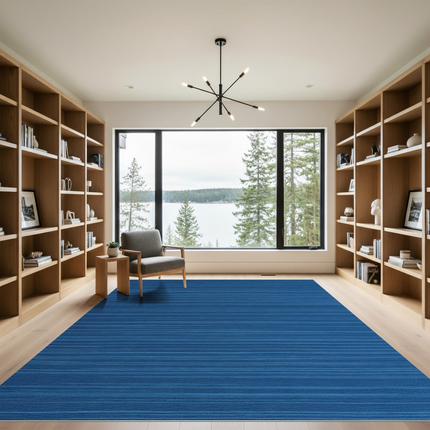 Deep Blue Subtle Horizontal Stripe Rug