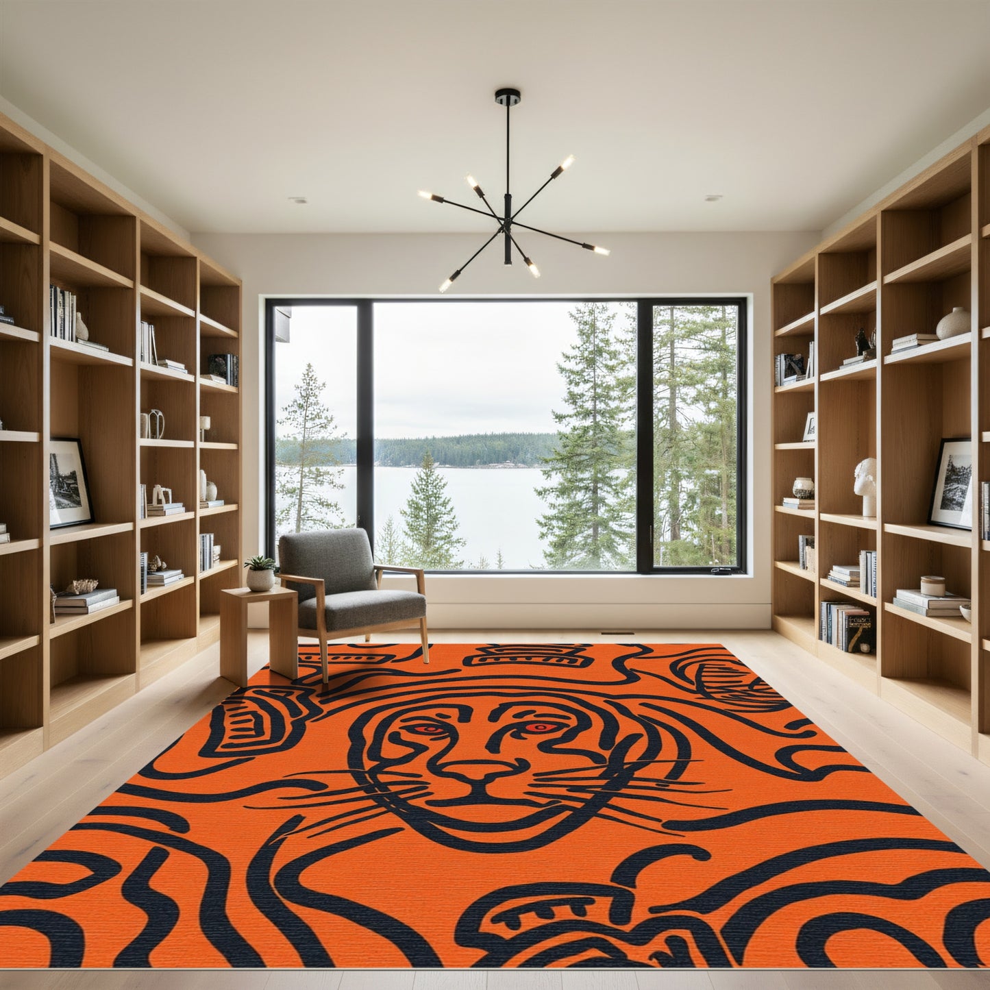 Bold Orange Black Feline Portrait Rug