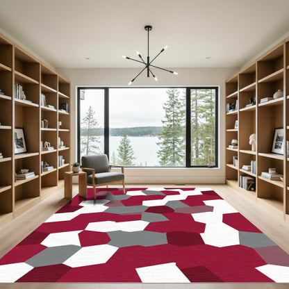 Crimson Gray White Tessellation Rug