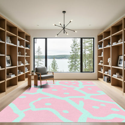Pink Aqua Organic Dot Cluster Rug
