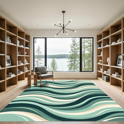 Aqua Teal Swirl Wave Rug