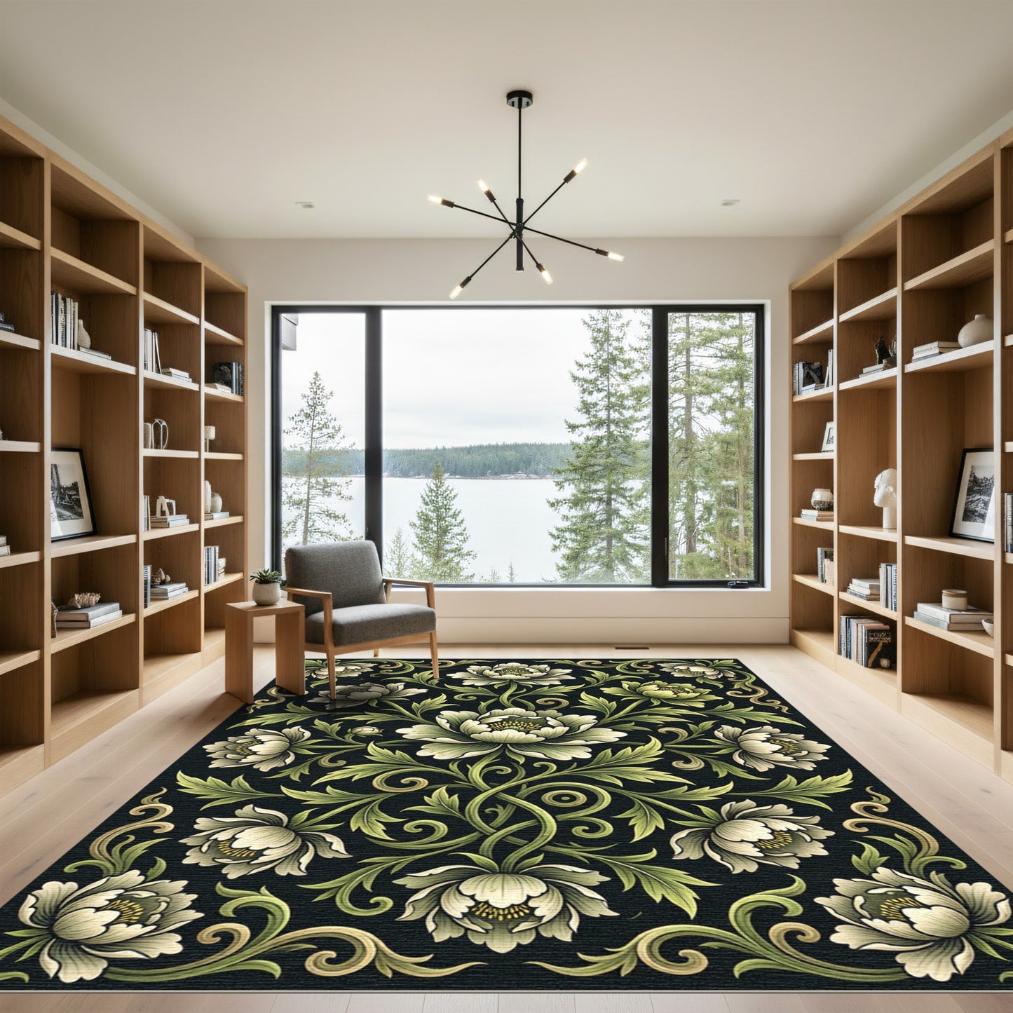 Ethereal Cream Peony Vine Swirl Rug