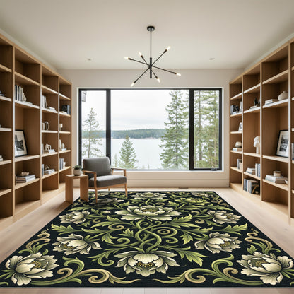 Ethereal Cream Peony Vine Swirl Rug