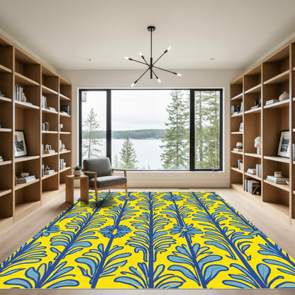 Sunny Yellow Blue Floral Vine Rug