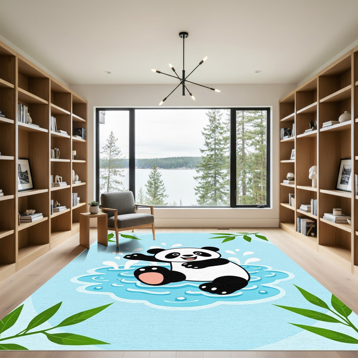Playful Panda Splashing Water Rug