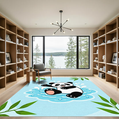 Playful Panda Splashing Water Rug