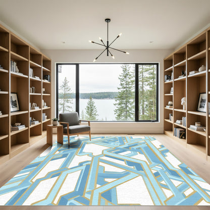 Light Blue Geometric Network Maze Rug