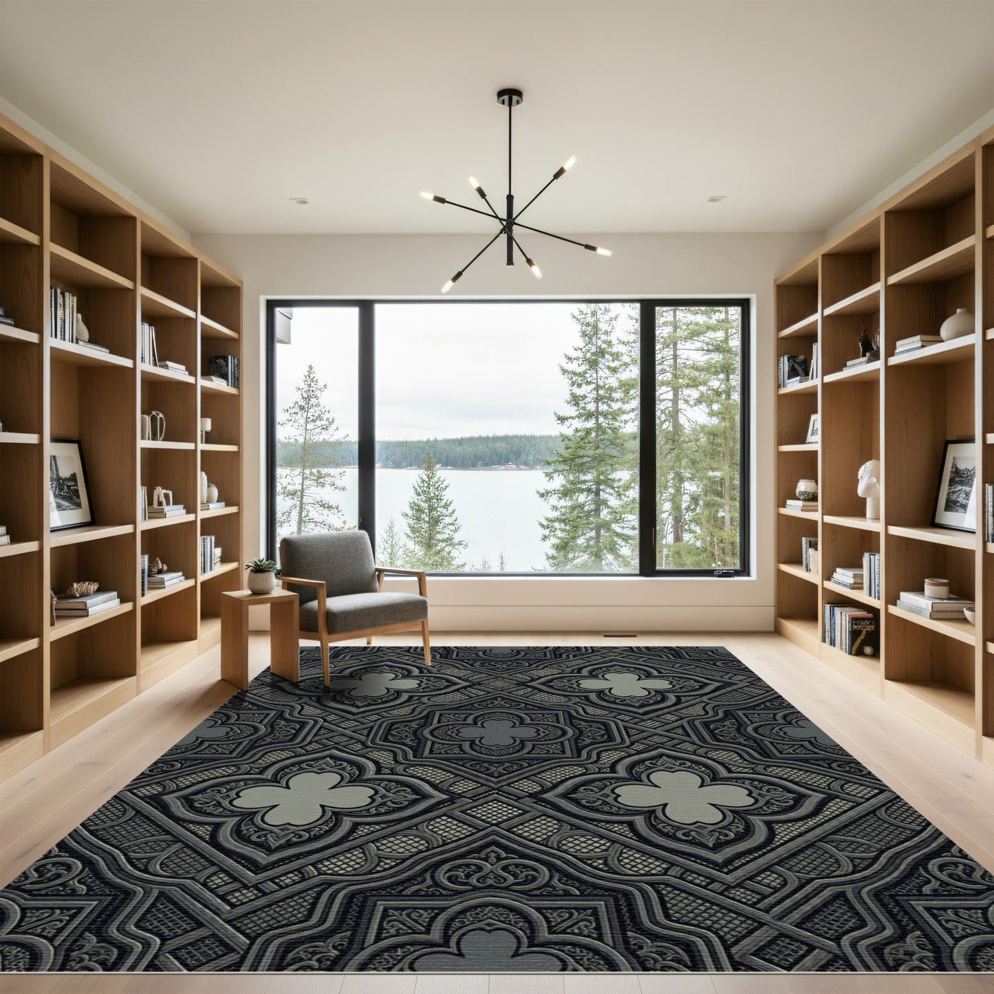 Monochromatic Quatrefoil Medallion Grid Rug
