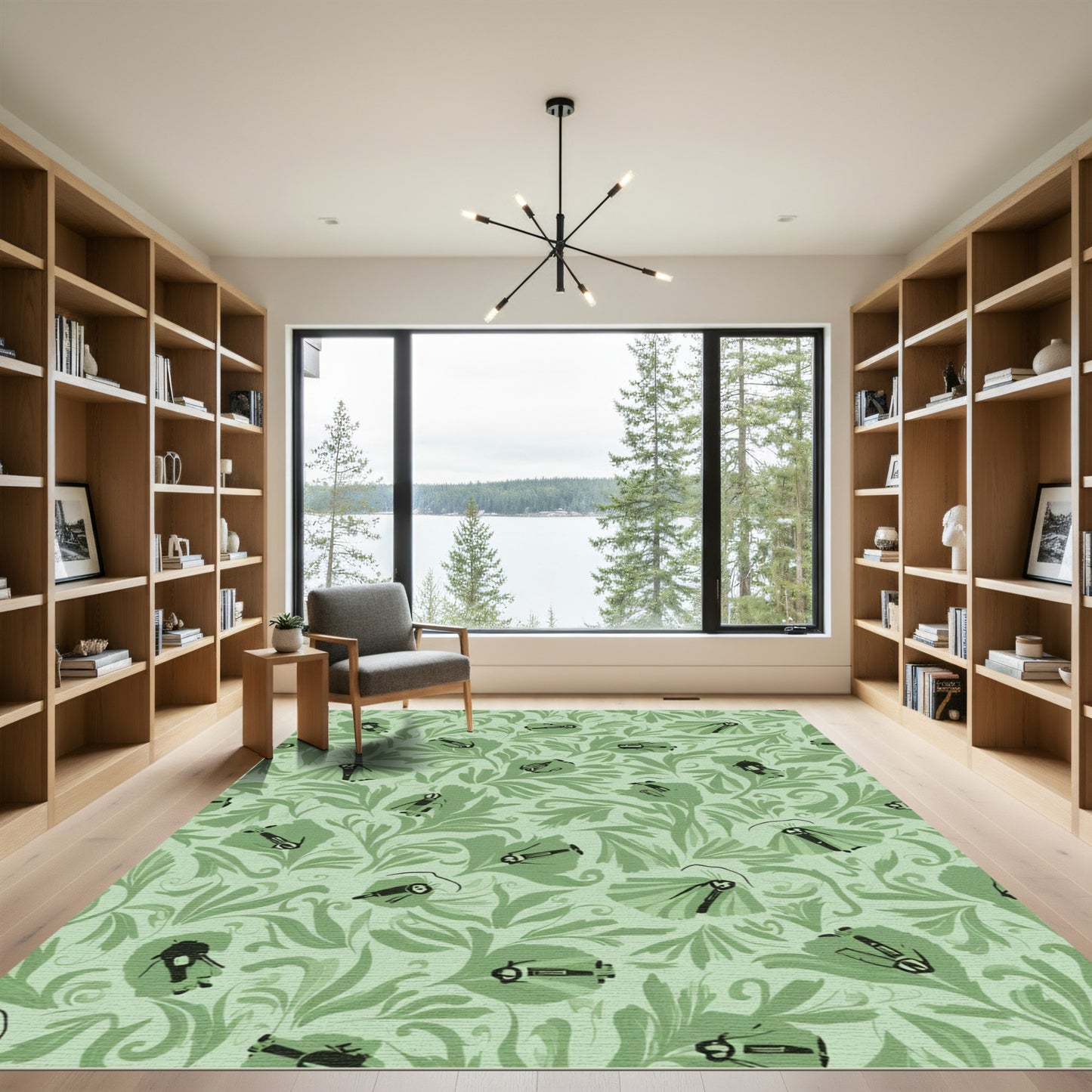 Whimsical Green Insect Floral Rug