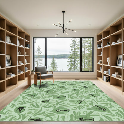 Whimsical Green Insect Floral Rug
