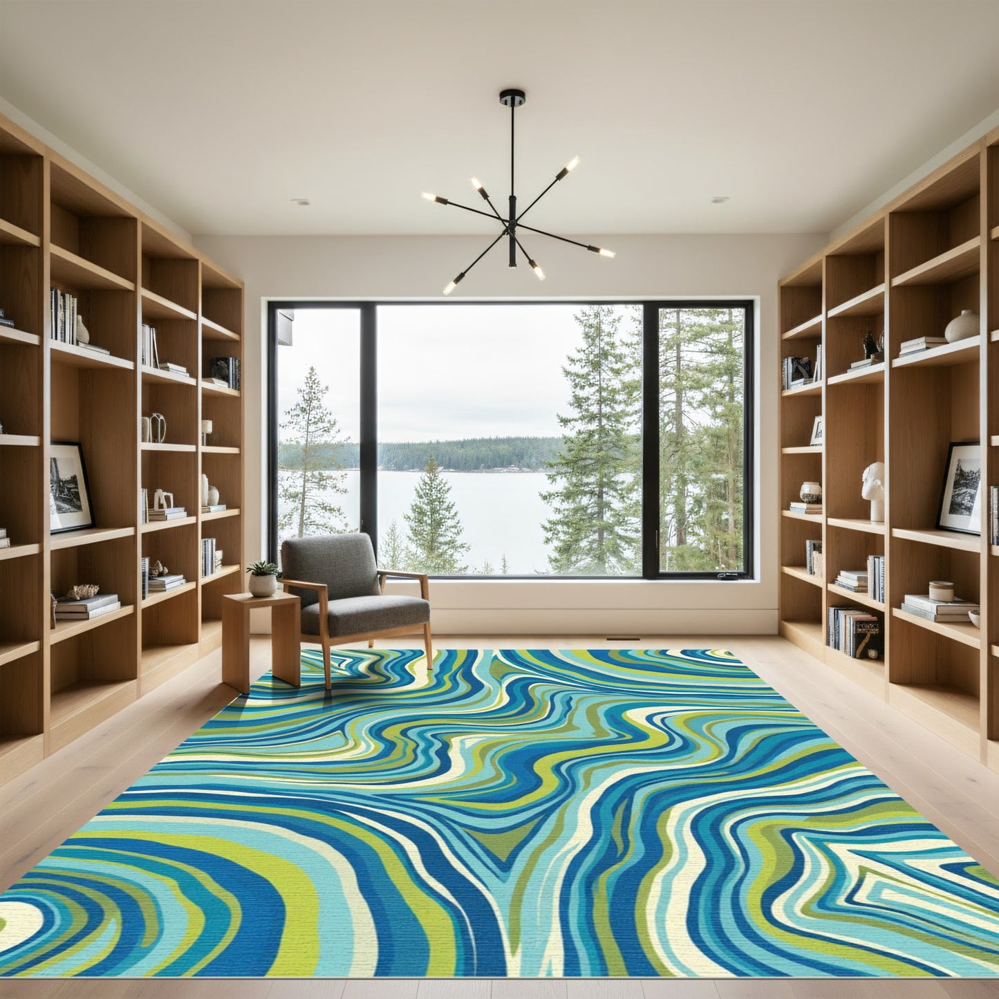 Ocean Blue Green Swirl Abstract Rug