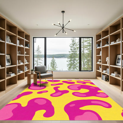 Bright Pink Blob Yellow Abstract Rug