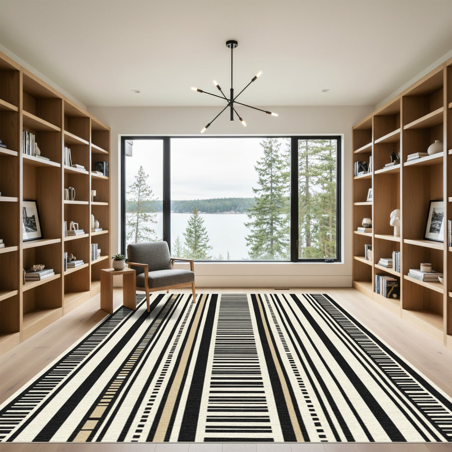 Neutral Striped Composition Vertical Lines Rug