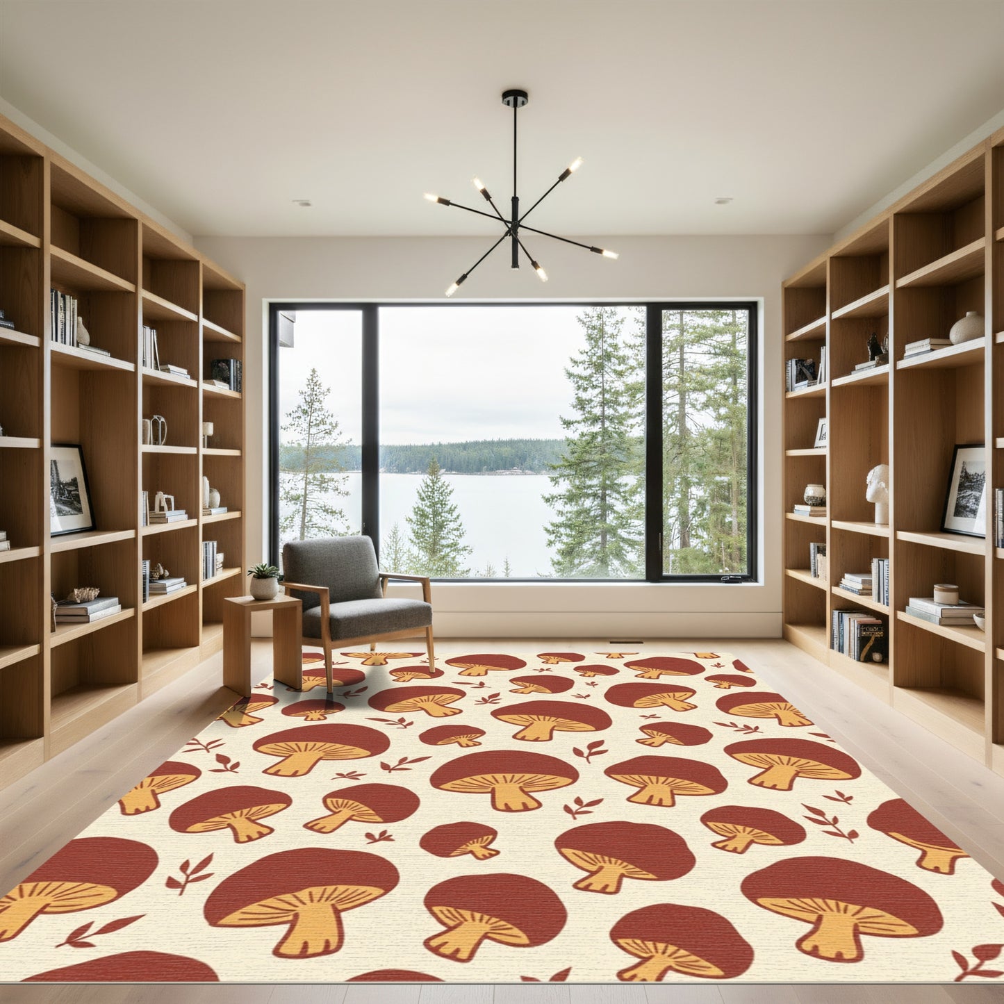Brown Mushroom Field Autumn Folk Art Rug