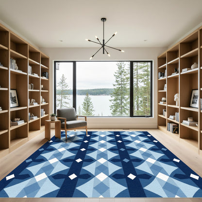 Geometric Blue Diamond Lattice Runner Rug
