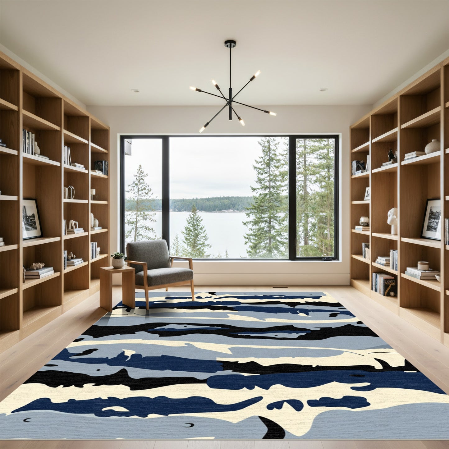Urban Camouflage Blue Cream Waves Rug