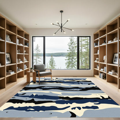 Urban Camouflage Blue Cream Waves Rug