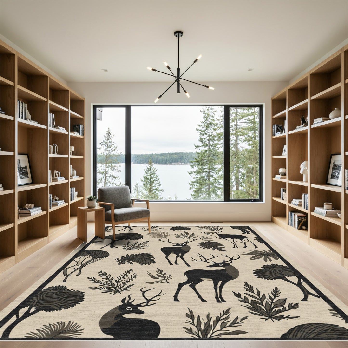 Stag and Fern Woodland Cream Rug