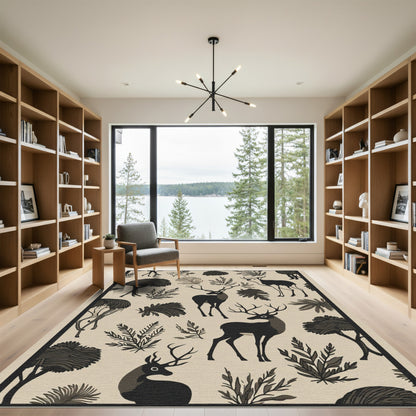 Stag and Fern Woodland Cream Rug