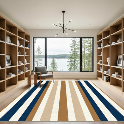 Classic Navy Tan Stripe Rug