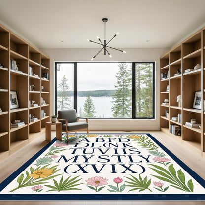 Botanical Alphabet Border Yellow Pink Rug
