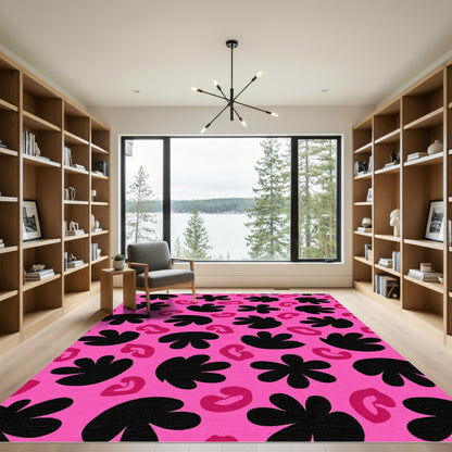 Vivid Pink Abstract Bloom Cluster Rug