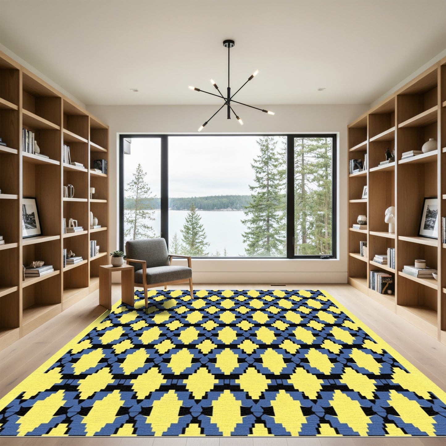 Bold Yellow Blue Diamond Geometric Rug