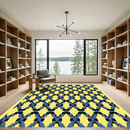 Bold Yellow Blue Diamond Geometric Rug