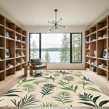 Earthy Green Tropical Leaf Arrangement Rug
