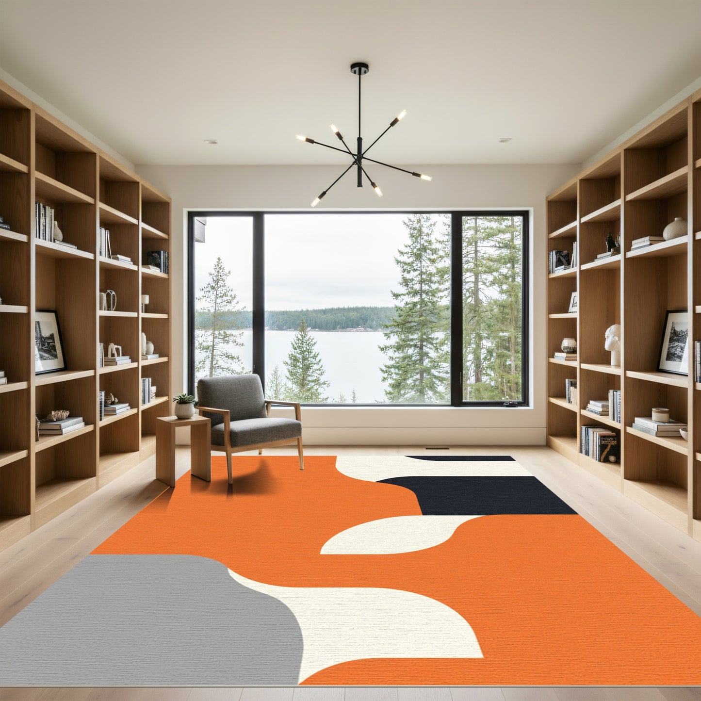 Bold Orange Abstract Organic Shapes Rug
