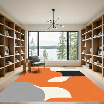 Bold Orange Abstract Organic Shapes Rug