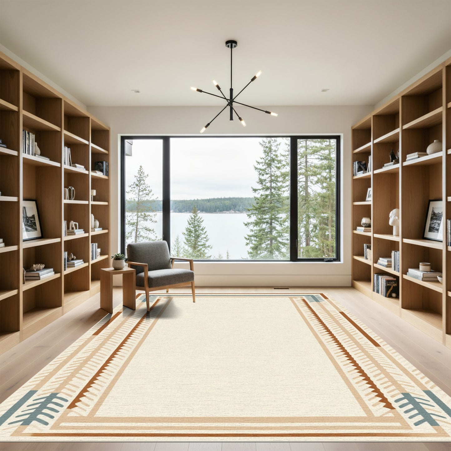 Earthy Geometric Lined Border Rug
