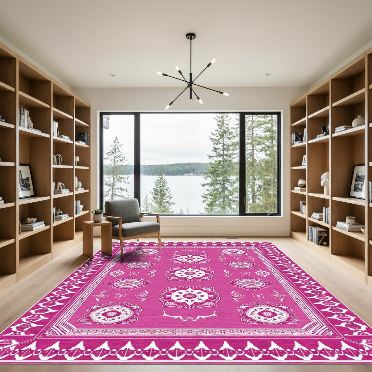 Vibrant Pink Medallion Intricate Floral Rug