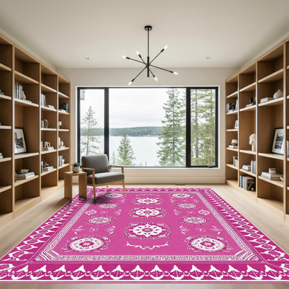 Vibrant Pink Medallion Intricate Floral Rug