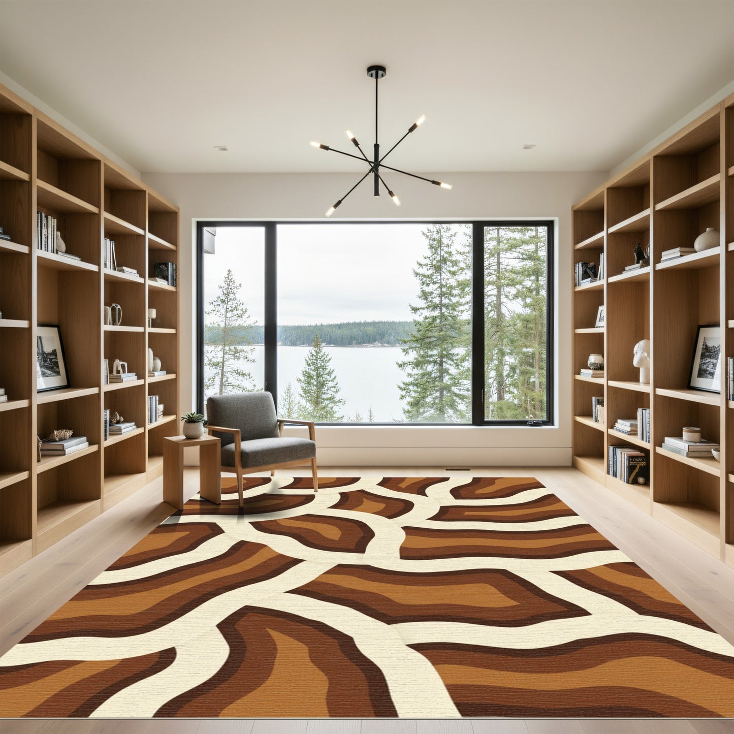Organic Earthy Tone Layered Curves Rug