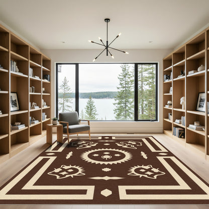 Brown Cream Folk Art Sunburst Rug
