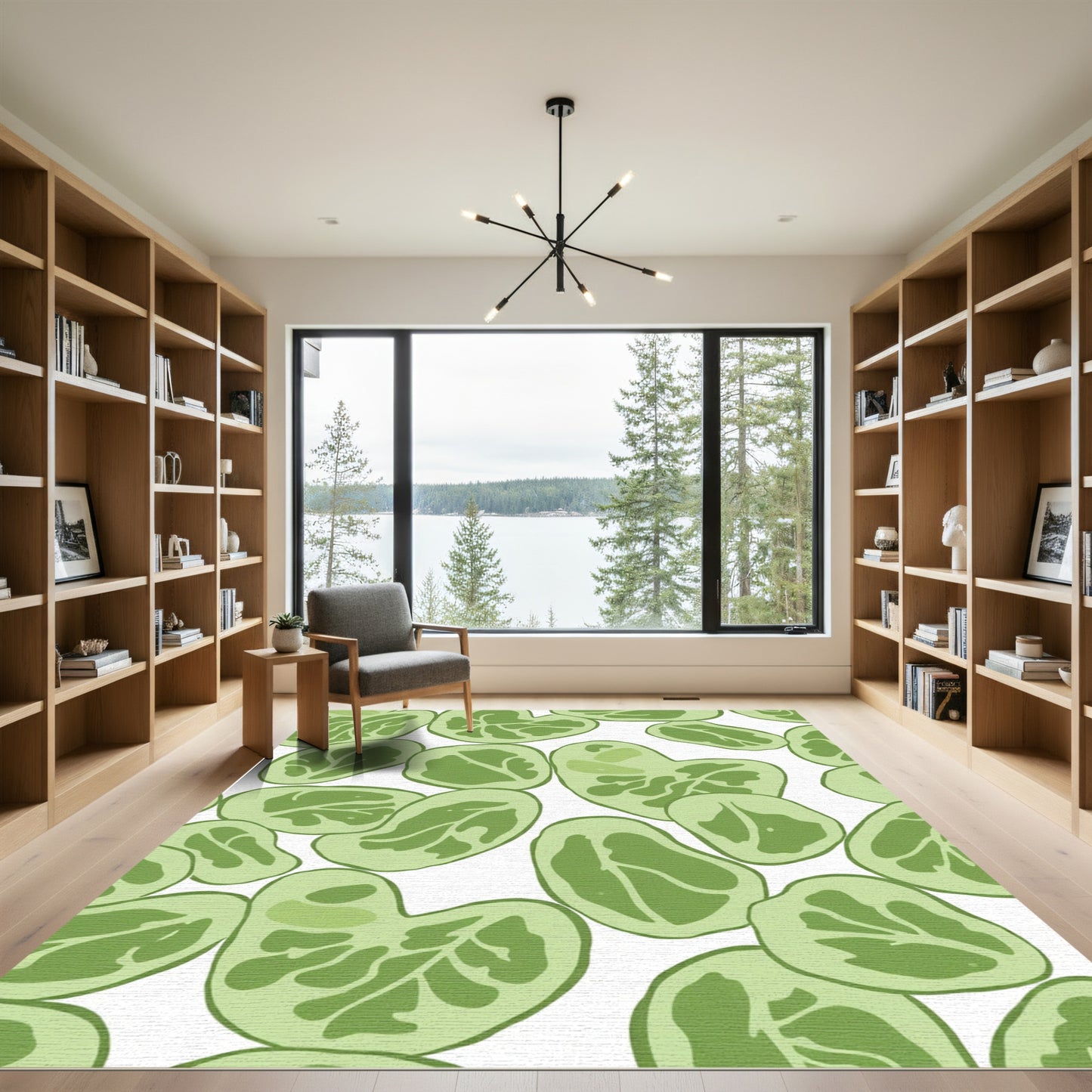 Leaf Scattered Soft Green Art Rug