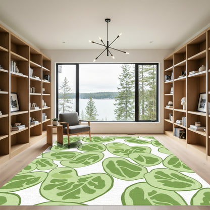 Leaf Scattered Soft Green Art Rug