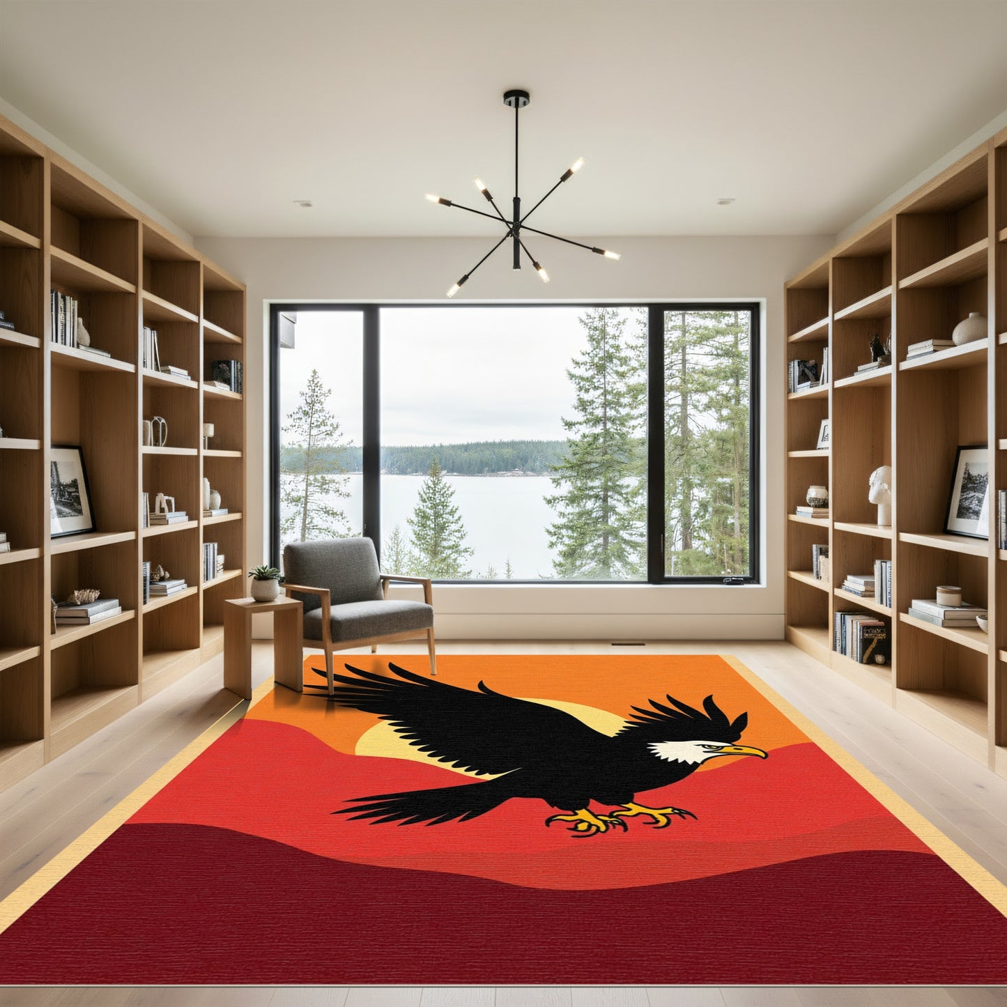Bold Eagle Sunset Mountain Landscape Rug