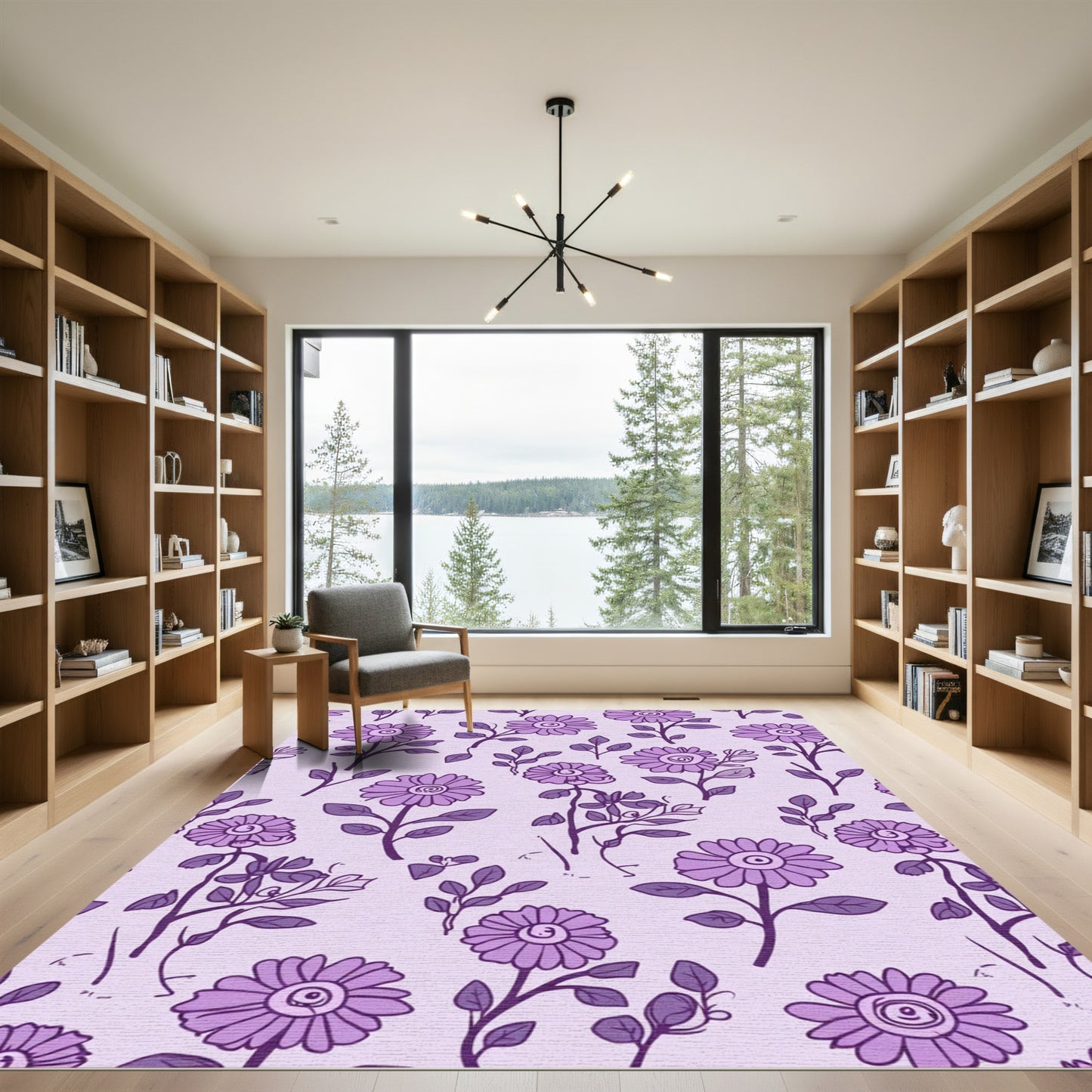 Lavender Floral Vine Botanical Art Rug