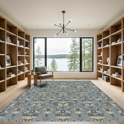 Baroque Gray Gold Damask Medallion Rug